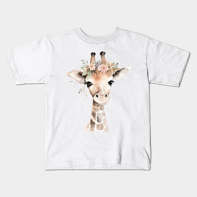 Watercolor baby giraffe Kids T-Shirt by HJstudioDesigns